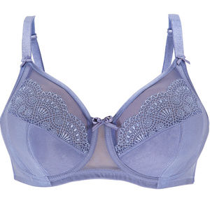 Glamorise 38DD Satin Lace Underwire Bra Blue Wonderwire Elegance Side-Bones 38DD